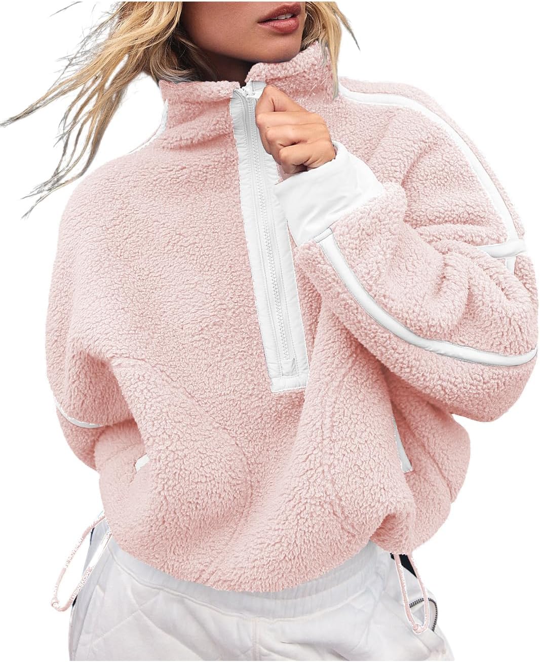 Women's Oversized Fleece Sweatshirt Long Sleeve Half Zip Sherpa Y2k Fleece Pullover Top With Pockets