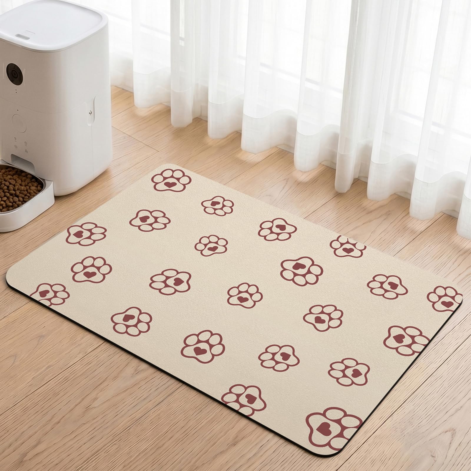 Pet Feeding Mat, Non Slip Dog Cat Food Water Bowl Mat, Absorbent Dog Bowl Mat Quick Dry Pet Placemat, No Stains Dog Food Mat Rubber Backing Cat Food Bowl Mat (Beige, 43x80cm)