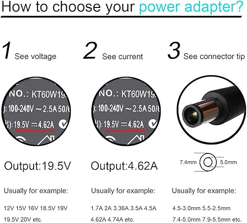 Miniatura 3 de BYTEC 65W 19.5V 3.34A Cargador adaptador de CA compatible con Dell PA-12 Latitude E6430 E6410 E5440 E6440 E5530 E7440 E5430 E6230 E6330 E6530 E65440