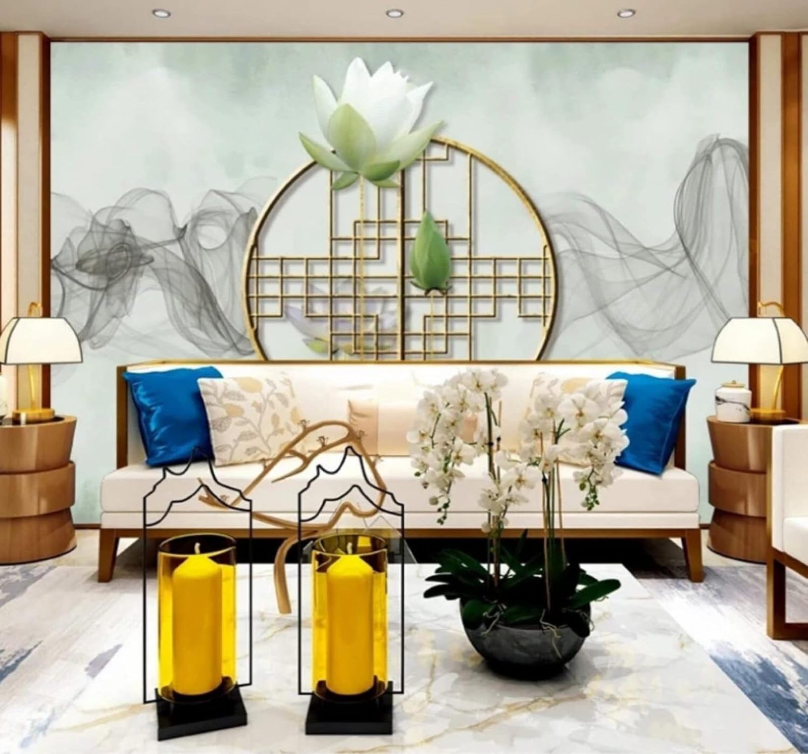 XLMING Fresh Lotus Mist Classical Geometric 3D Wallpaper Luxury Home Dining Decor Paste Sofa Living Room The Wall for Bedroom Mural-430cm×300cm