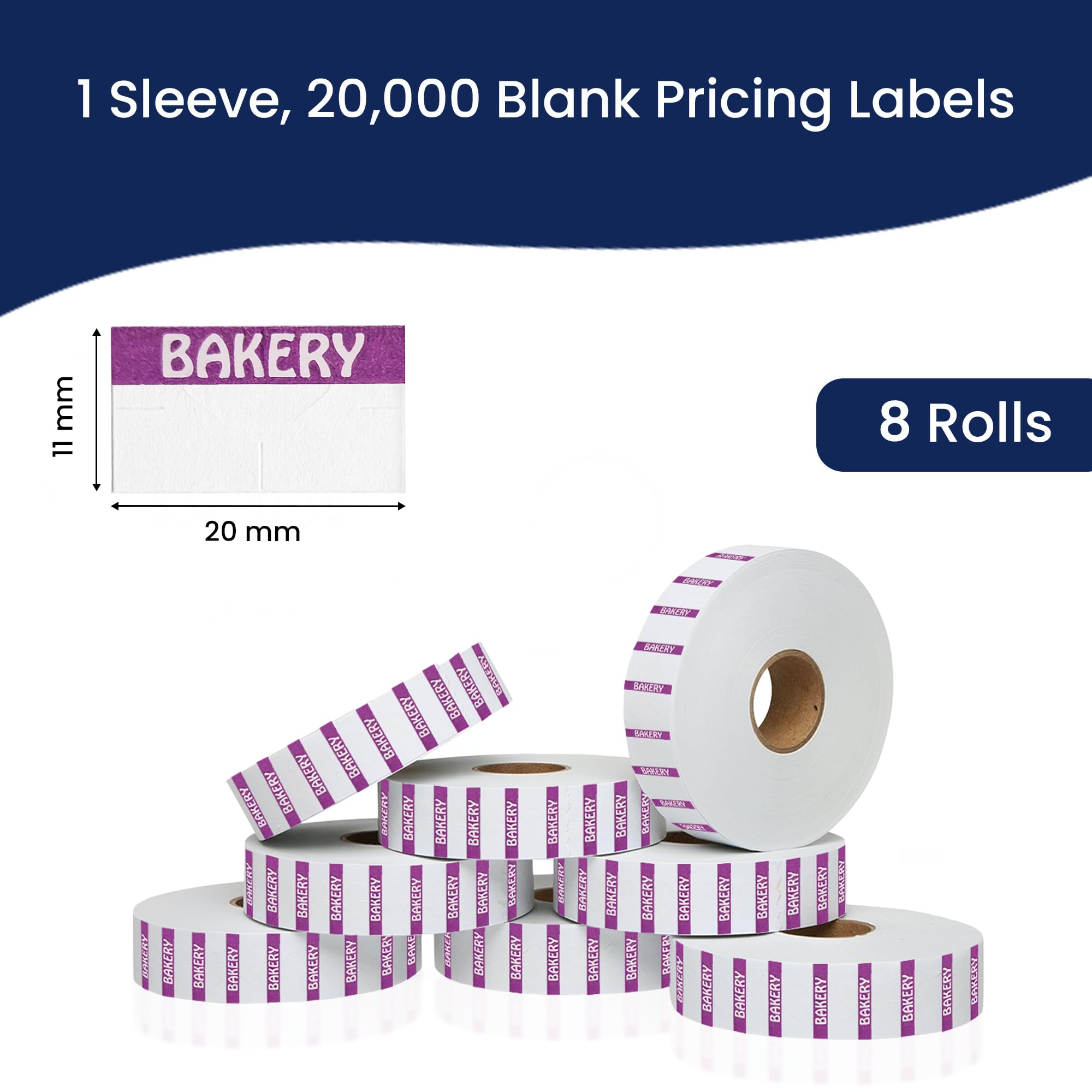 Monarch 1131 Étiquettes de boulangerie blanches à impression inversée violette – 8 rouleaux, 1 pochette, 20 000 étiquettes pour pistolets de prix et de date Monarch 1131 – avec design inviolable pour