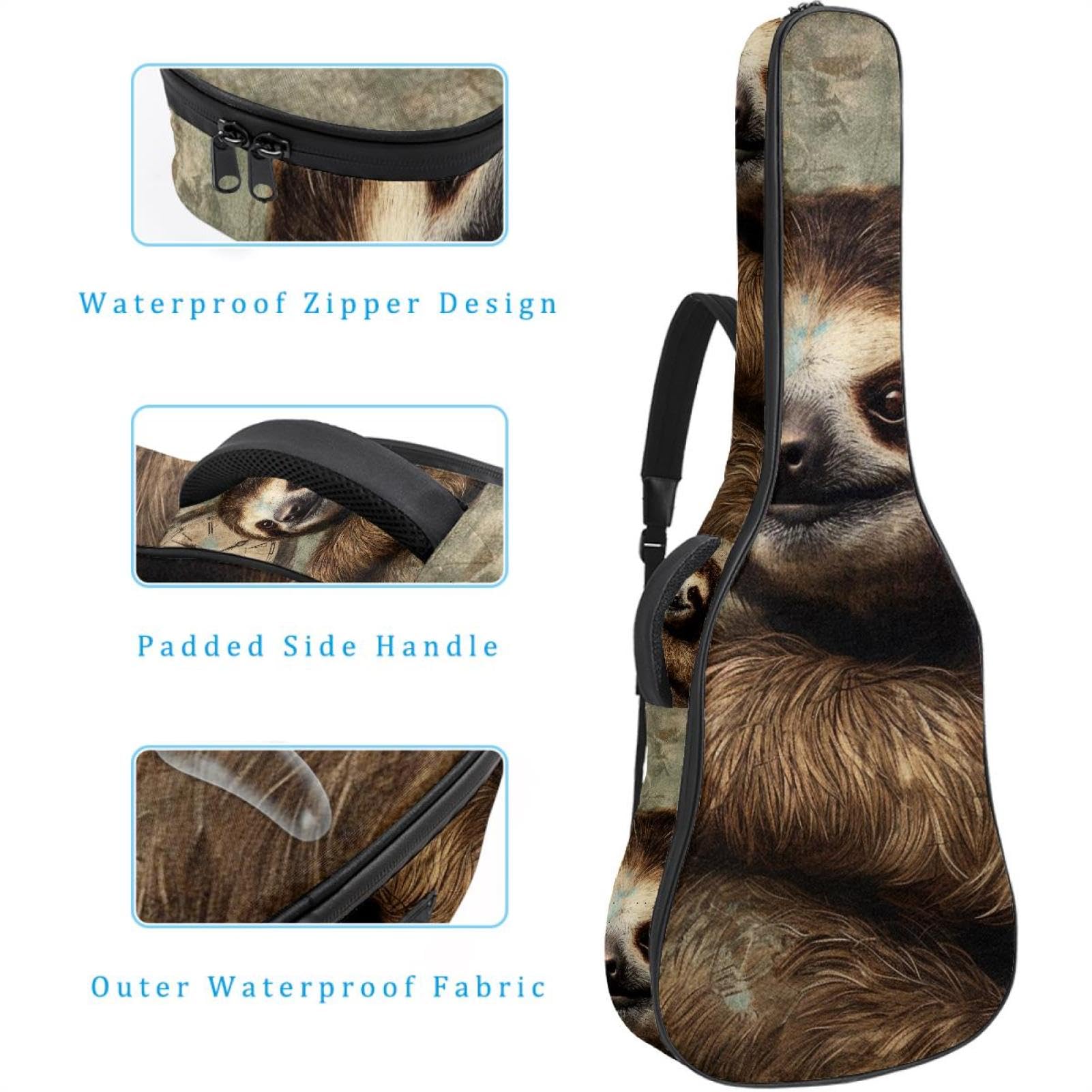 Akustikgitarrentasche für Mann Frau, wasserdichte Gitarrenkoffer, passend für 40/41/42 Zoll, Gitarren-Gigbag mit Schutzschicht, Vintage-Faultier-Muster, Mehrfarbig Nr. 05, 42.9x16.9x4.7 in,