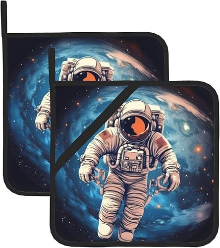 Astronauta Planet - Juego de 2 soportes para ollas resistentes al calor, impermeables, fáciles de limpiar, para cocina, horno, barbacoa, regalo de