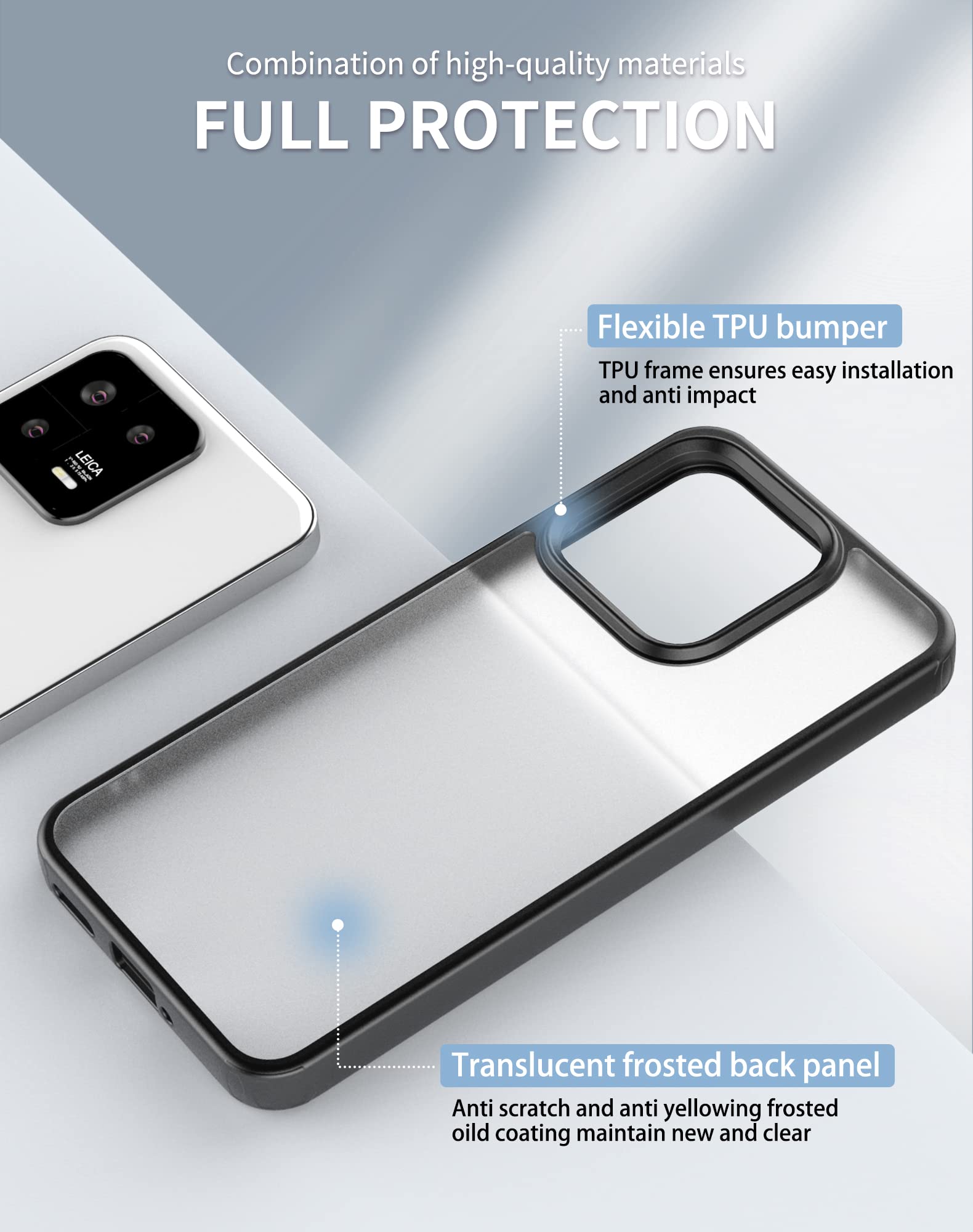 Eastcoo Custodia Traslucida Per Xiaomi 13 5G - Retro Rigido Satinato In PC + Paraurti Morbido In TPU Nero, Antiurto E Anti-ingiallimento, Supporta Ricarica Wireless