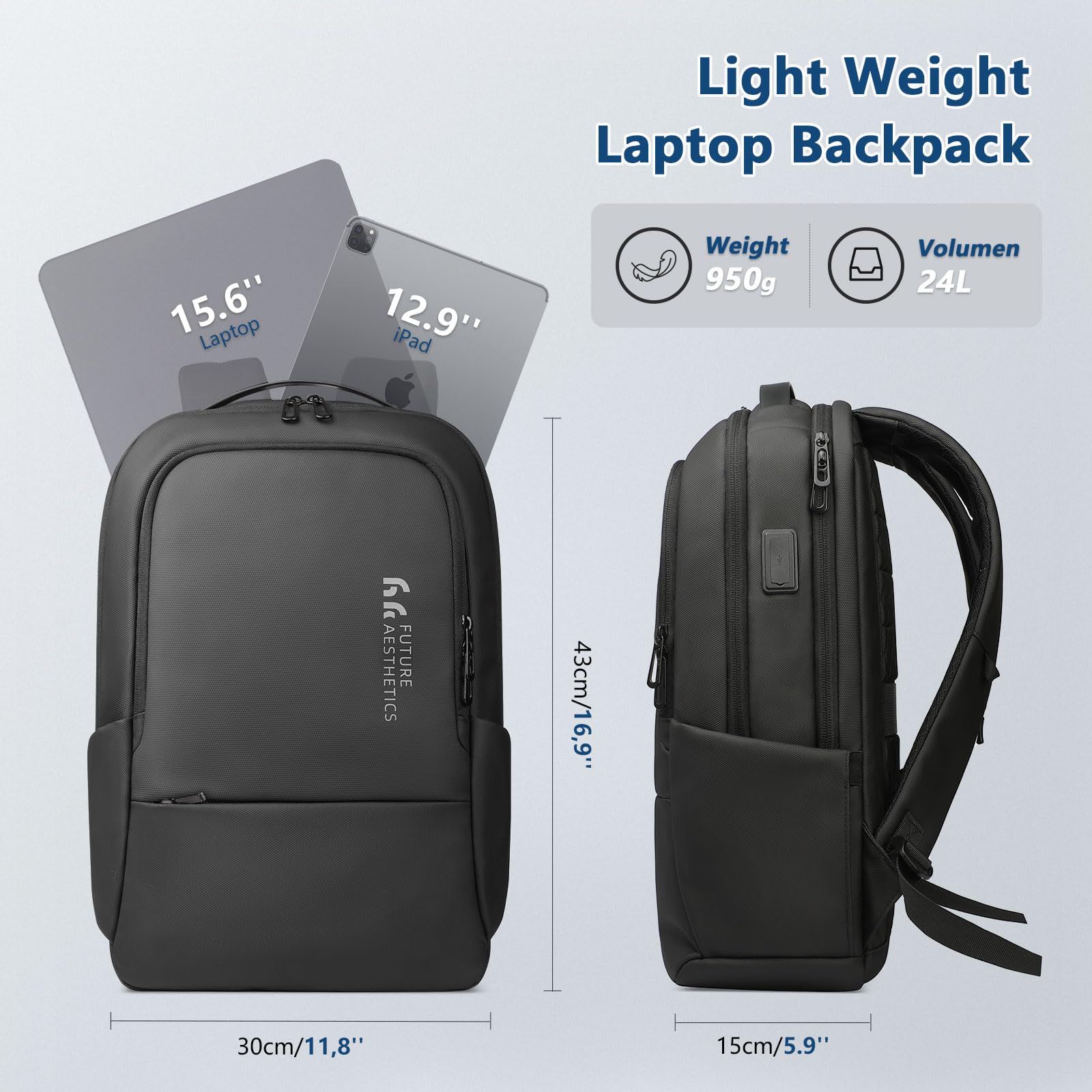 Business Rucksack Herren 15,6 Zoll Laptoprucksack Wasserfest | Leichter dünner wasserdichter Diebstahl-Rucksack für Business, Arbeit, Reisen, Universität, Büro, Alltag