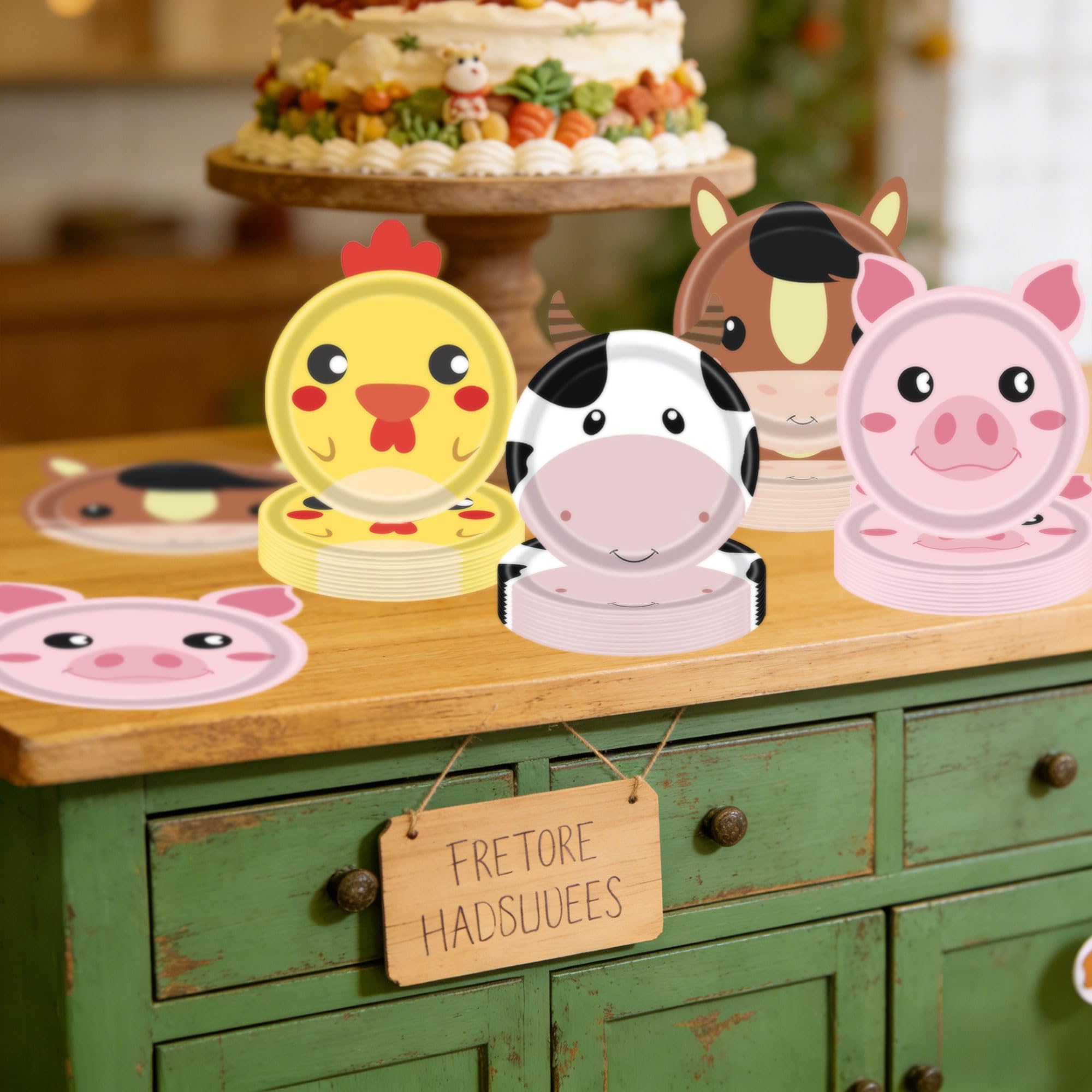 JeVenis platos de papel con animales de granja vajilla desechable granja | platos de papel con animales de granja vajilla desechable granja bandera de cumpleaños accesorios para fiestas de cumpleaños