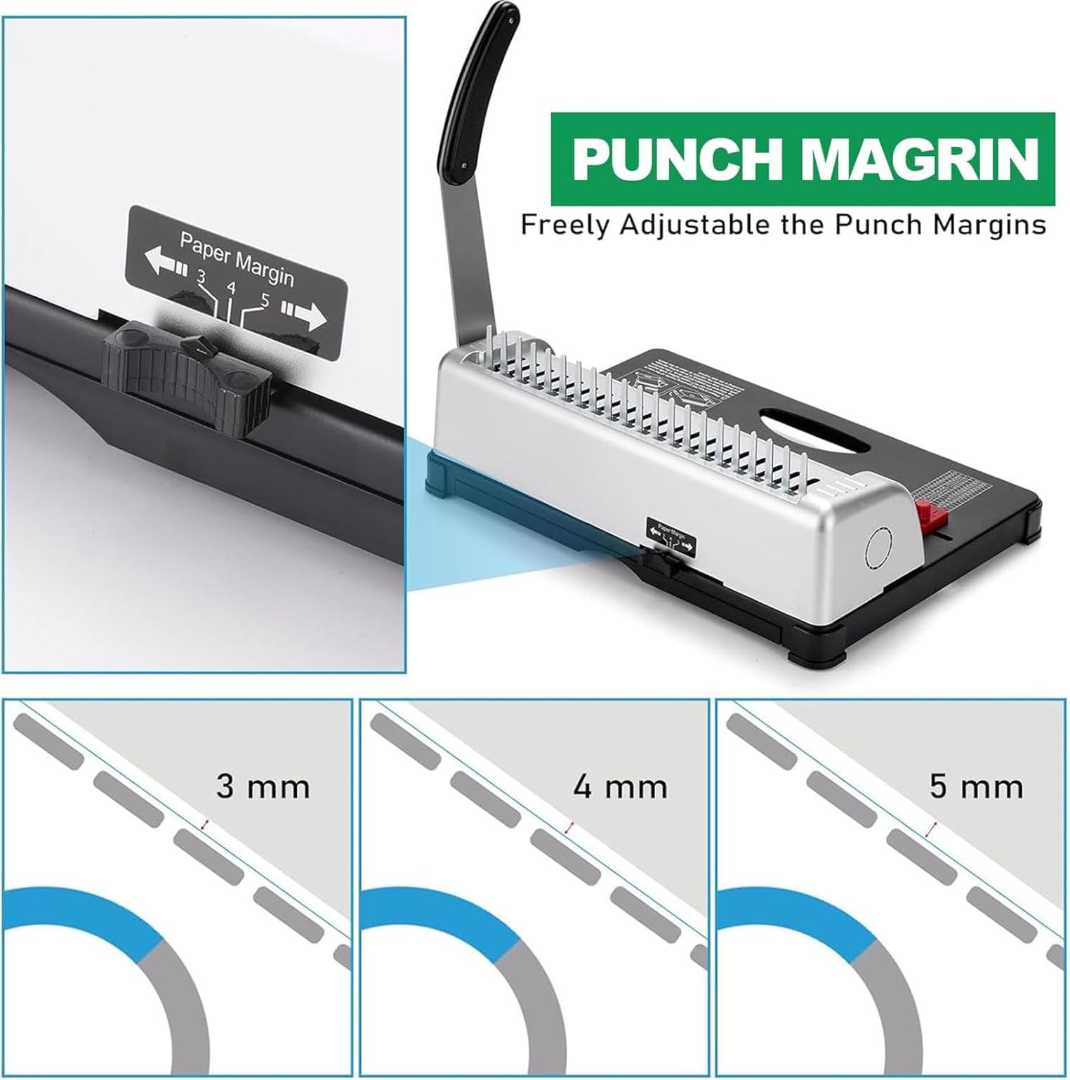 Perforatrice rettangolare manuale e cucitrice, margine di fori multi-formato per libri di biblioteca, ufficio, scuola e esigenze di rilegatura aziendale
