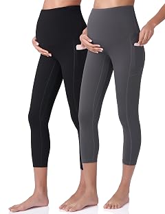 POSHDIVAH Womens Maternity Capri Leggings Over The Belly Pregnancy Workout Active Stretchy Pants with Pockets