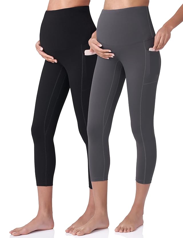 POSHDIVAH Womens Maternity Capri Leggings Over The Belly Pregnancy Workout Active Stretchy Pants with Pockets