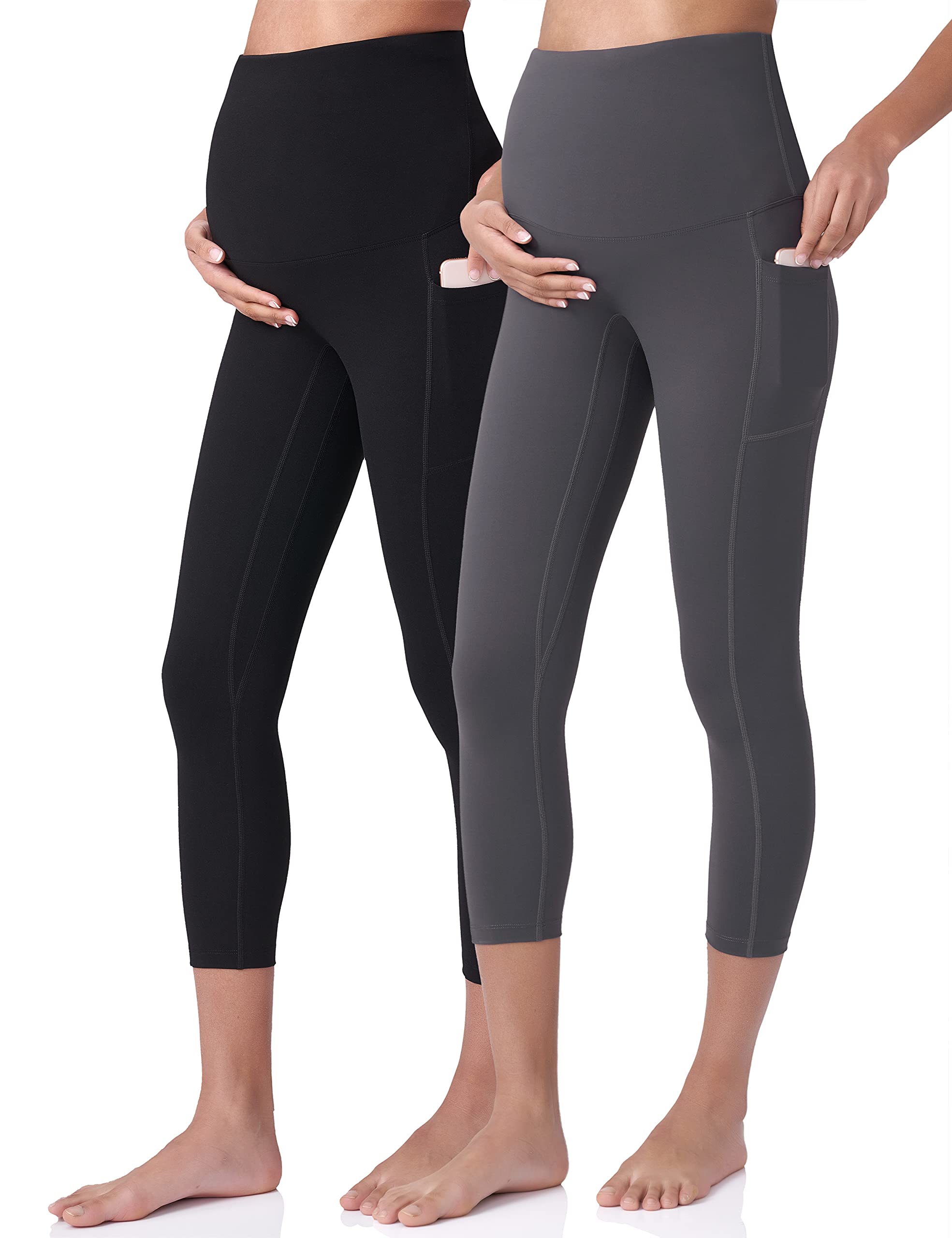 POSHDIVAH Womens Maternity Capri Leggings Over The Belly Pregnancy Workout Active Stretchy Pants with Pockets