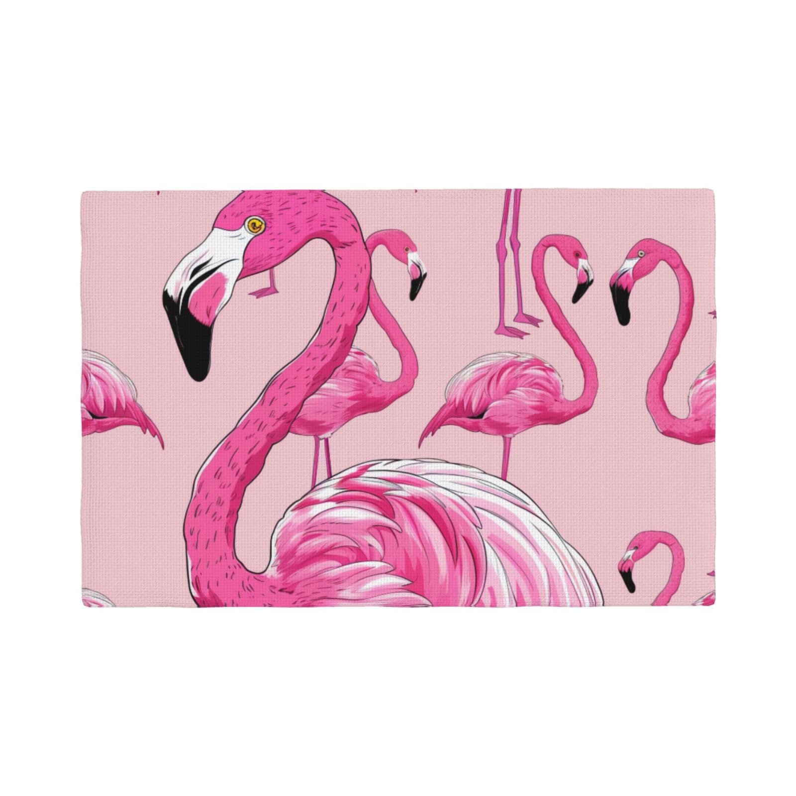 flamingo Print Placemats Set, Heat Resistant Washable Placemat 12x18in Table Mats for Party Kitchen Dining Table Decoration Indoor Outdoor, Six Piece