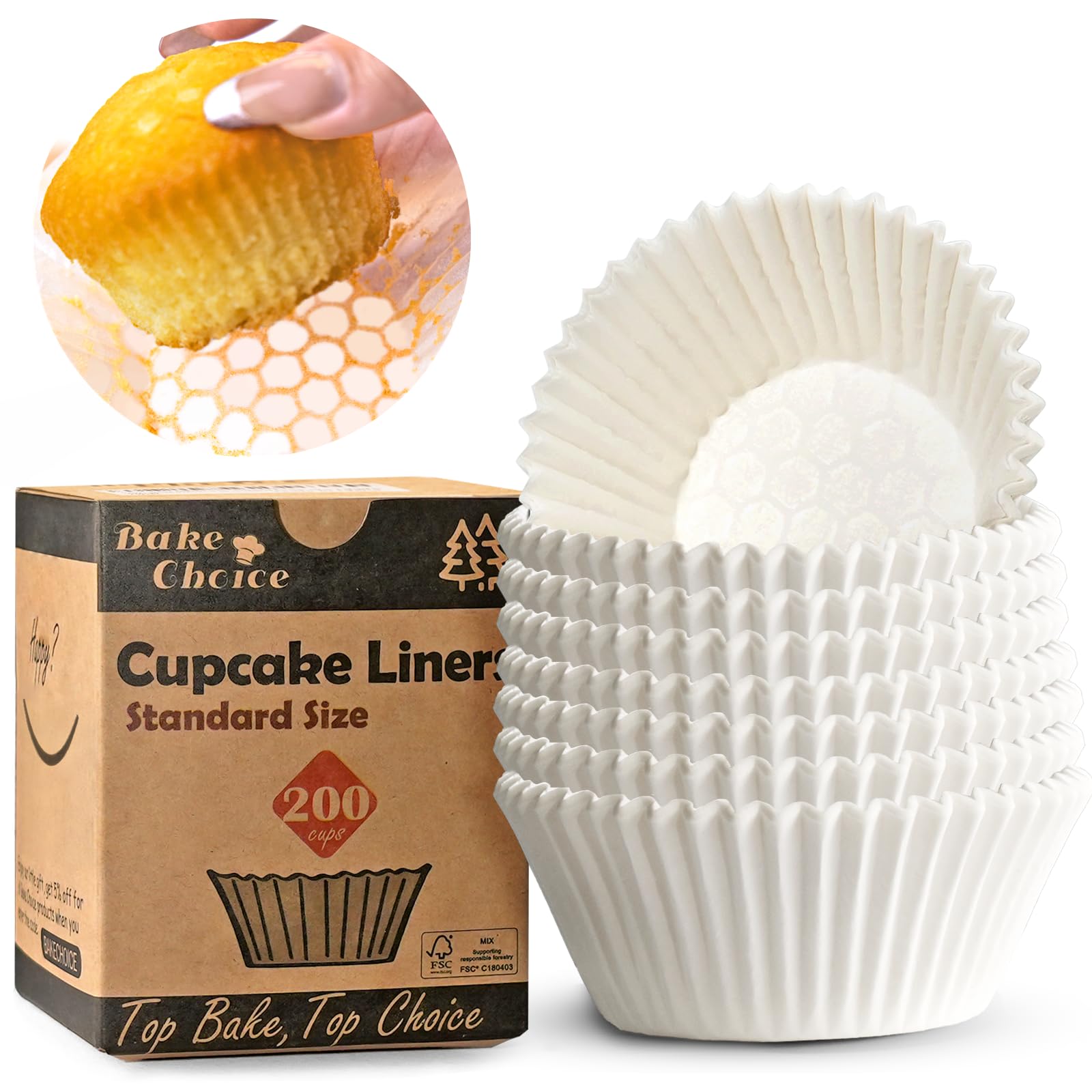 200pcs standard white cupcake liners for baking upgraded natural muffin liners balance non-stick amp non-slip greaseproof parchment paper cupcake wrapper for party wedding christmas