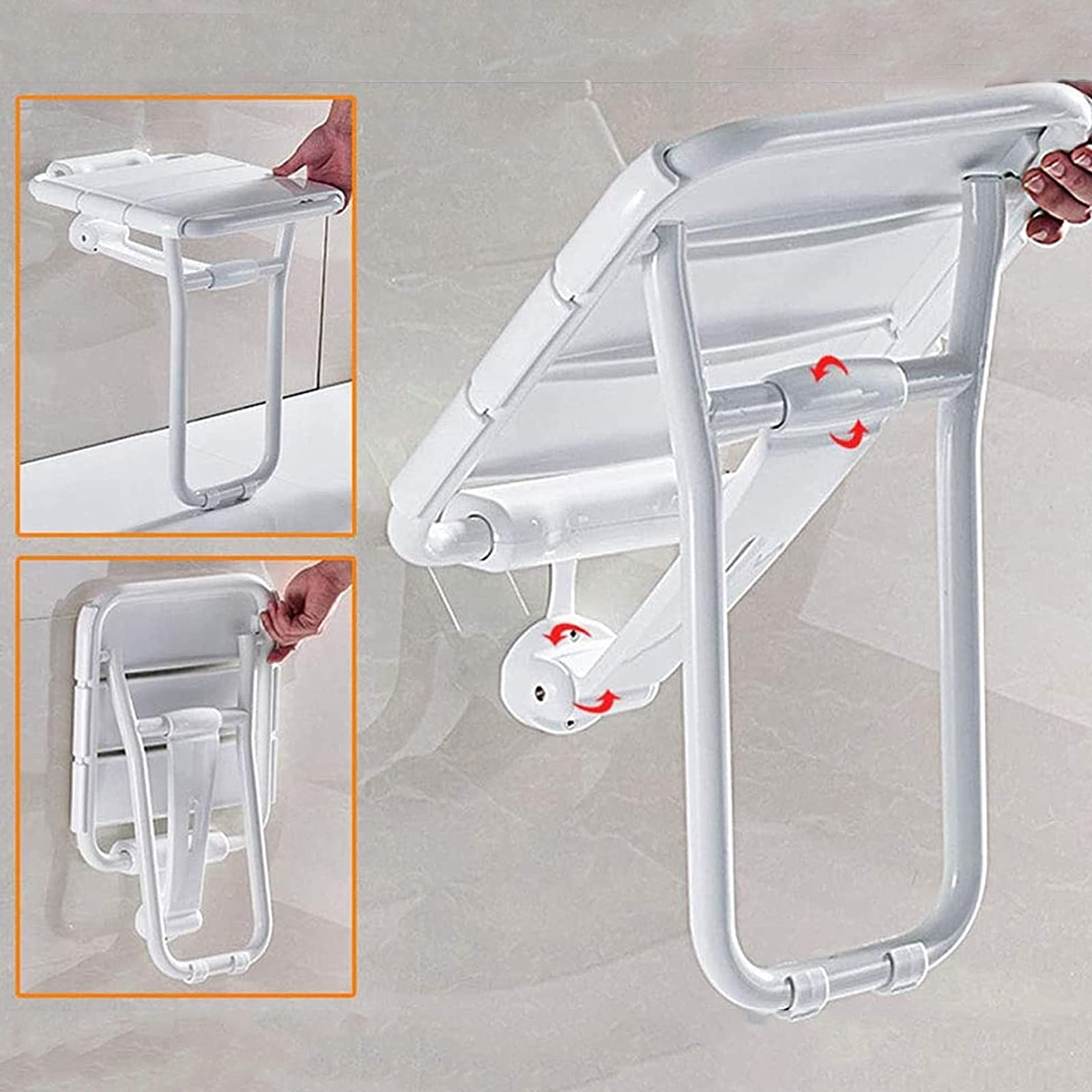 Taburete de Pared Plegable con Hojas abatibles, Asiento de Ducha y bañera de Seguridad, de Madera Maciza, con Patas de Apoyo.