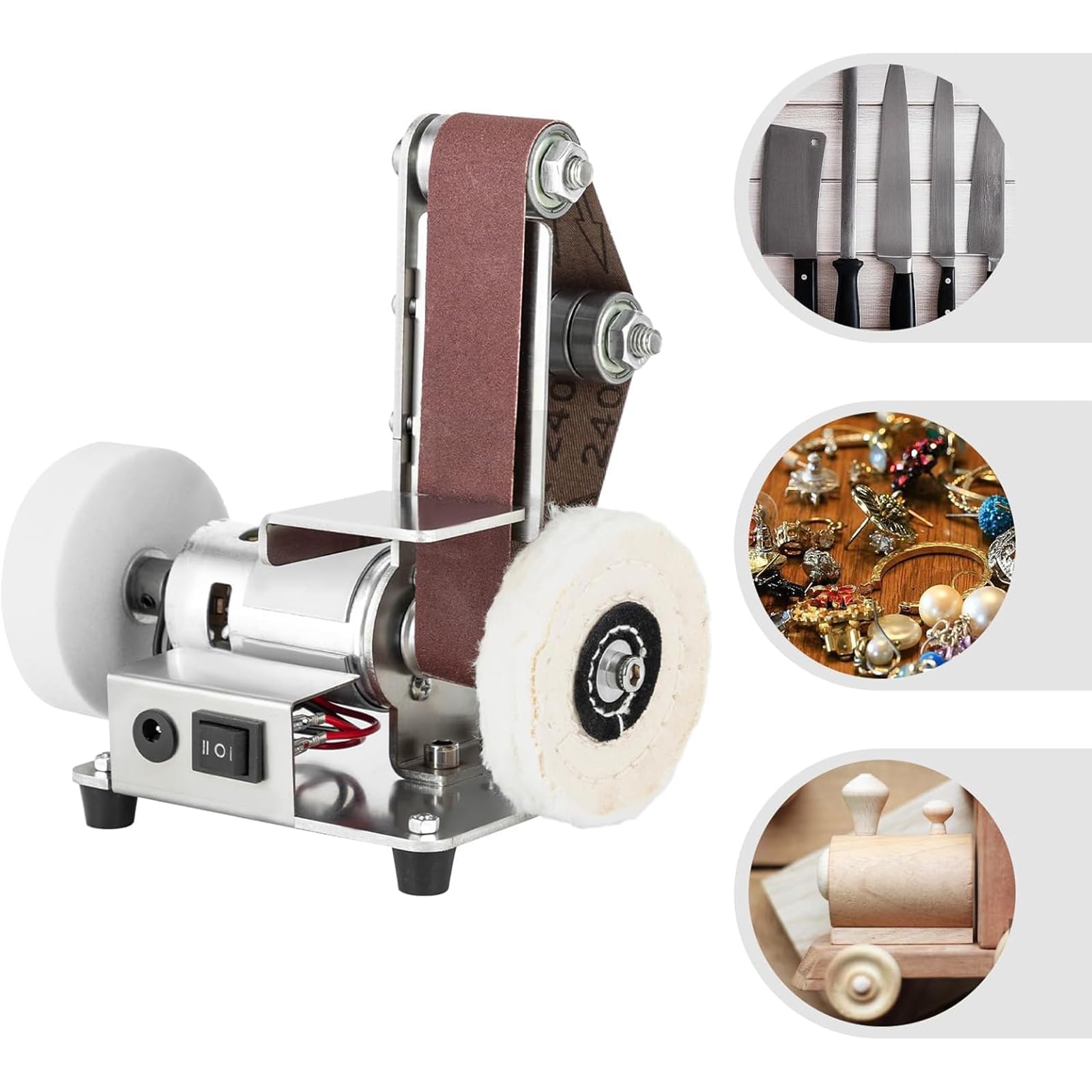 Smerigliatrice professionale da banco e levigatrice da 370 W con controllo della velocità variabile, rettificatrice multifunzione con interruttore di inversione per metallo, legno e affilatura