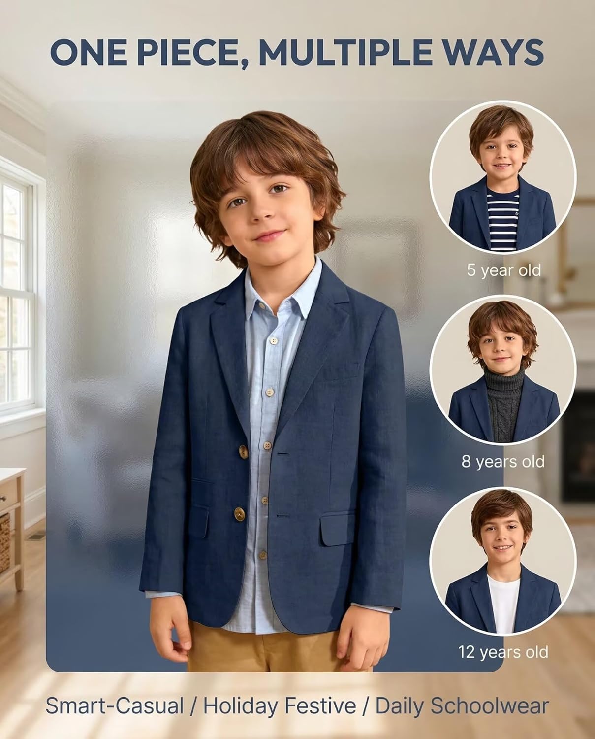 ROZU Boys Linen Suit Jacket Summer Casual Sport Coats Wedding Guest Outfit Linen Blazer for Boy School Uniform Beach Wedding