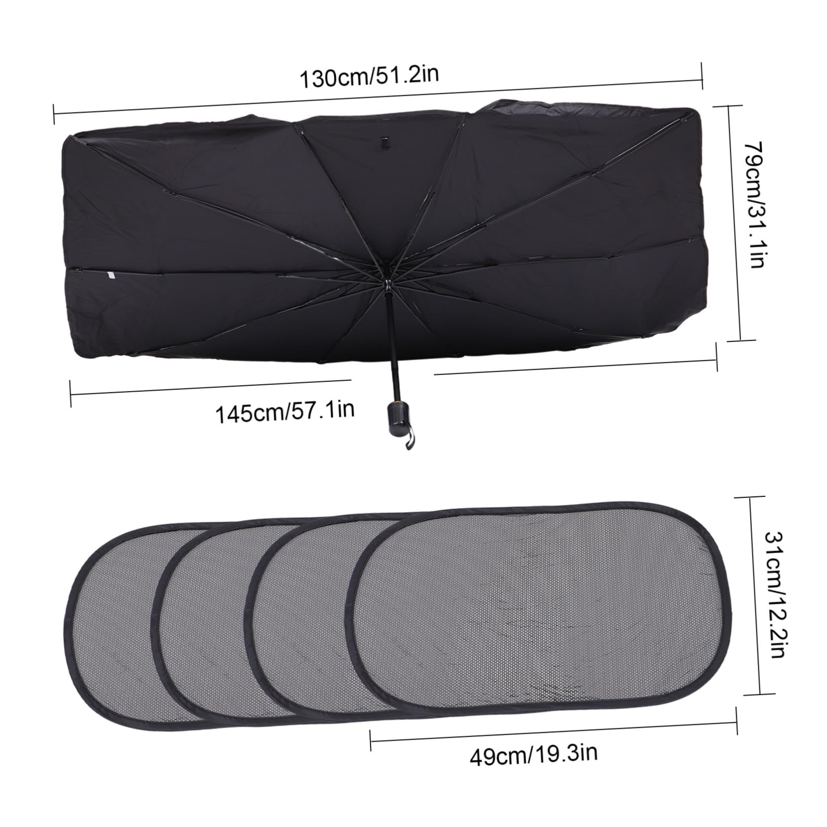 ULTECHNOVO Ombrello Colla Veicolo per in Protezione e Finestrini Laterali Facile da Rimuovere, Materiale Tessuto Argento Titanio Estive Vacanze Auto