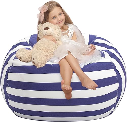 Miniatura 194 de WEKAPO - Puf con cremallera para guardar juguetes de peluche, hecho de lona de algodón de alta calidad, extragrande de 38 pulgadas, ideal para los