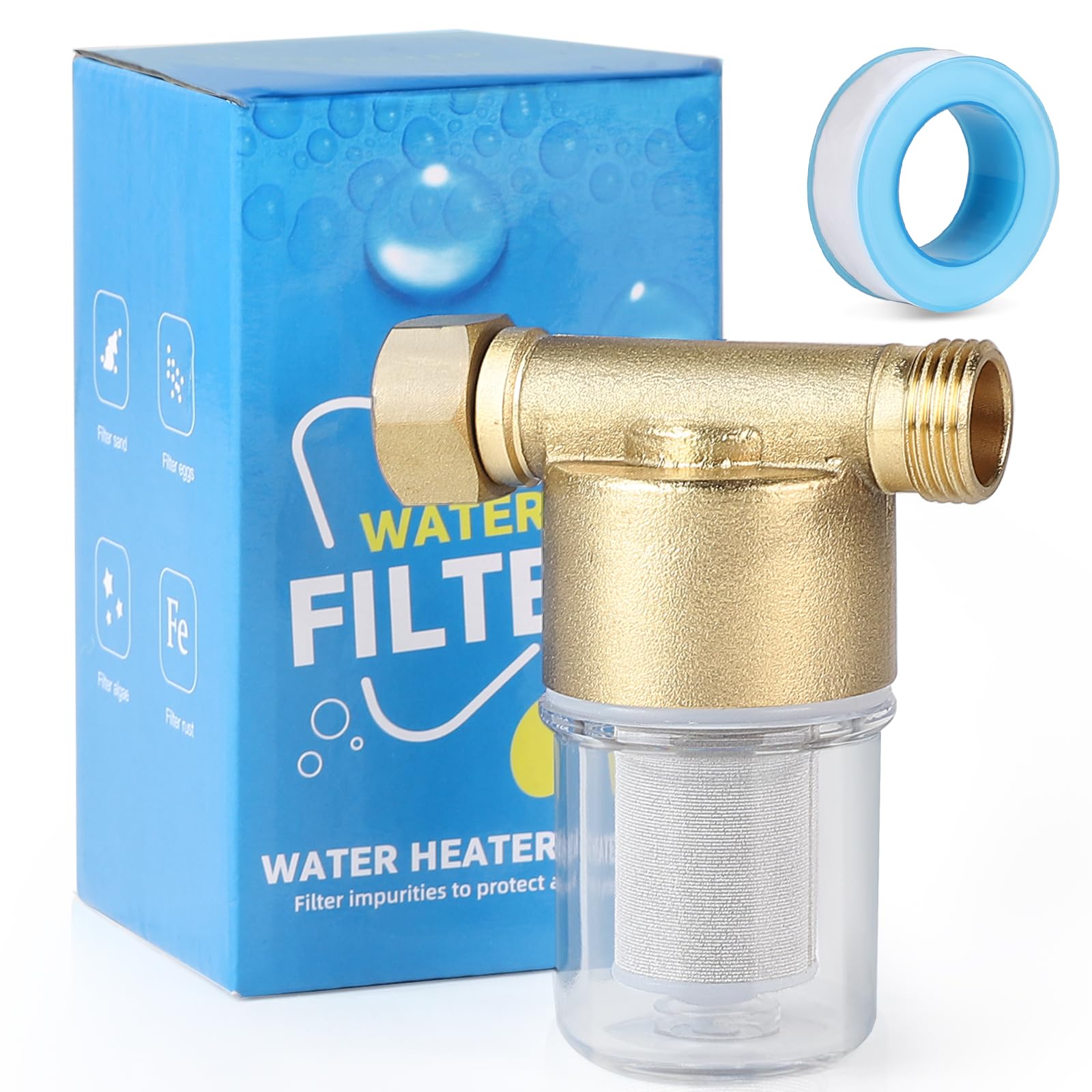 SWAWIS Filtre à eau 1/2" en Laiton Préfiltre 40 μm Filtre Efficacement les Impuretés de L'eau Pour Sorties D'eau Comme les Douches, Robinets, Machines à Laver, Filtres