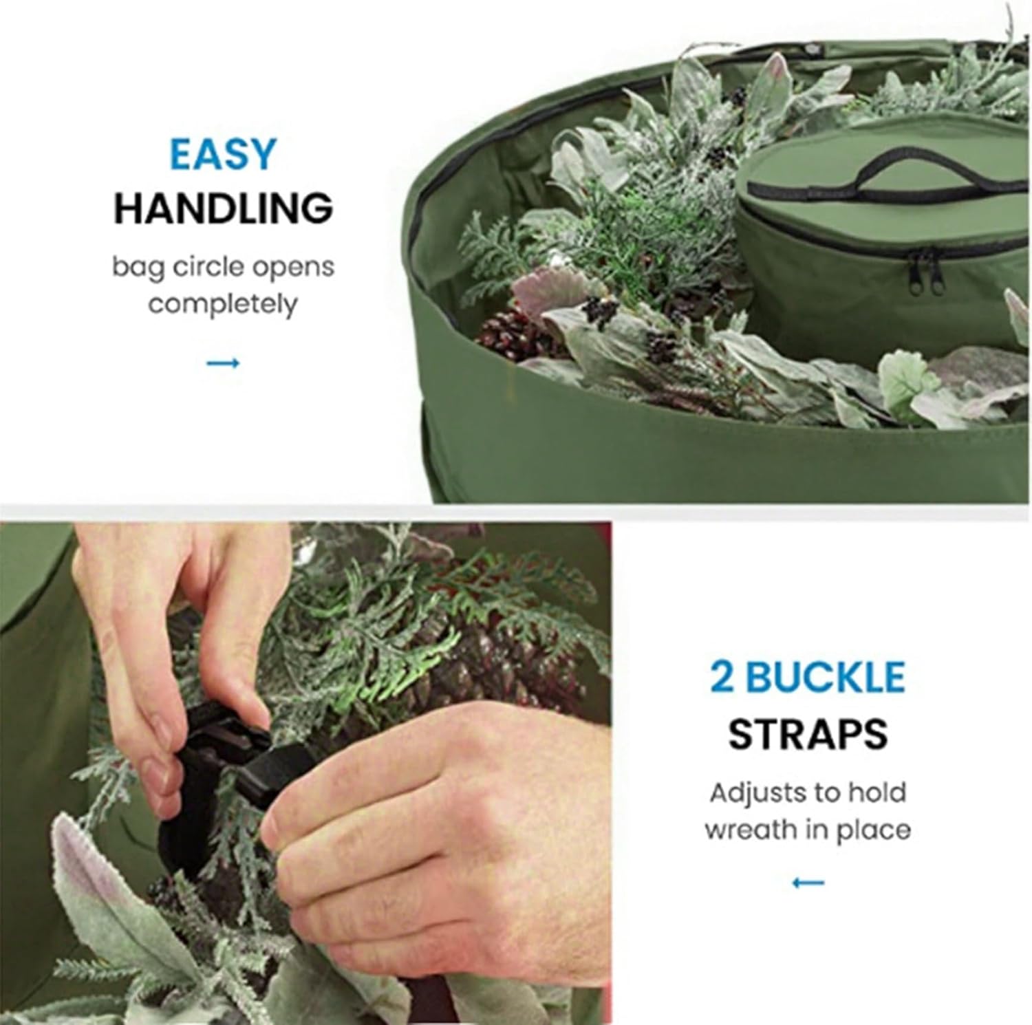 Wreath Storage Bag Double-Layered Round Christmas Wreath Storage Container with Handle & Double Zipper Green