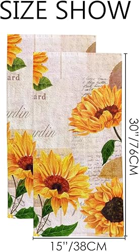 Miniatura 5 de Juego de 2 toallas de mano de baño, toallas de mano de girasol, toalla de cara floral amarilla, toallas decorativas suaves y absorbentes para baño,