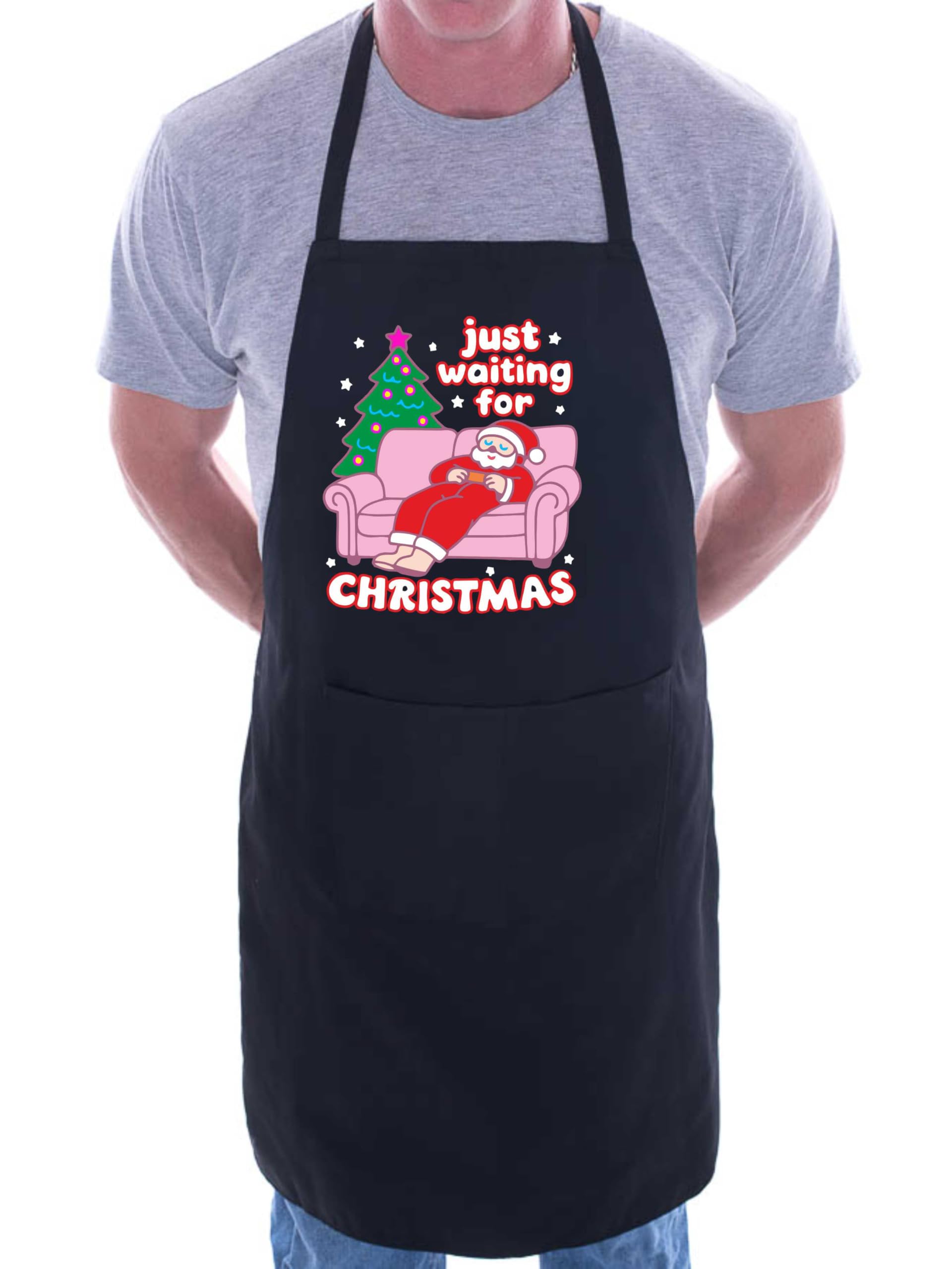 Print4u Unisex Black Just Waiting For Christmas Apron Xmas Present Joke Fun Gift