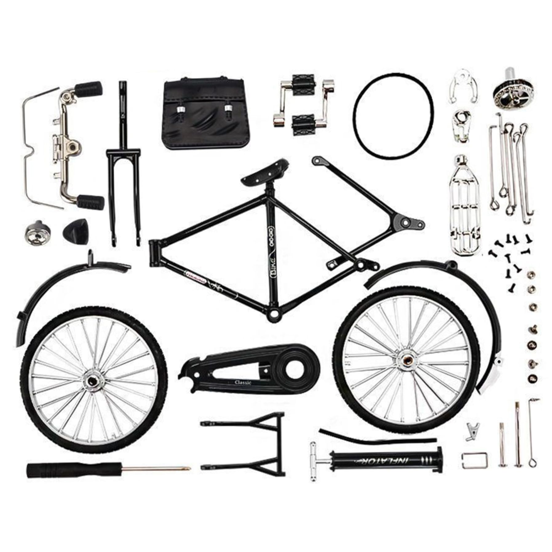 DIY Bicycles Model Scale, 51Pcs 1:10 Simulation Retro Alloy Mini Bicycles Model, Iron Art Mini Bike with Inflator and Briefcase Tabletop Ornament Christmas