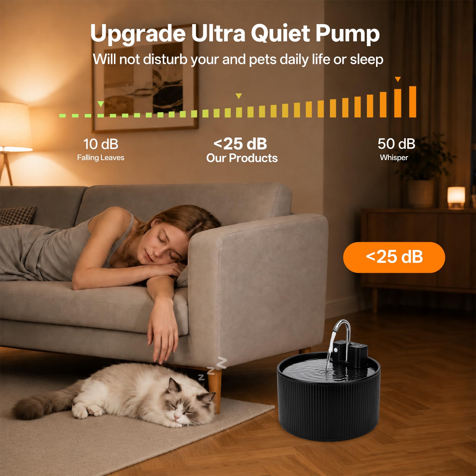 Fontana per gatti senza fili in ceramica, 2,2 l, silenziosa, sensore di movimento, dispenser automatico di acqua per gatti e cani, con sistema di filtraggio, batteria da 42000 mAh (nero)
