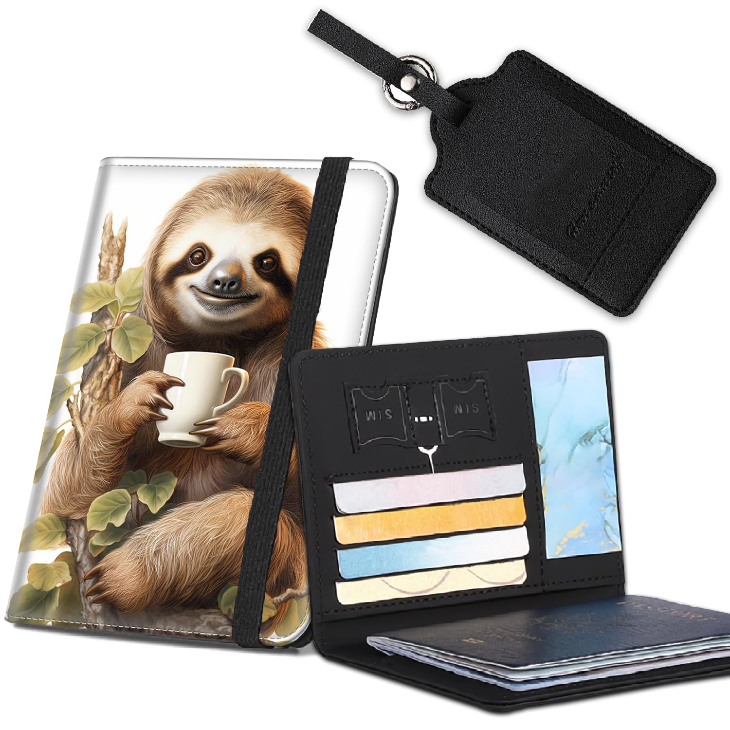 Passport Cover for Women & Men with RFID Blocking, Waterproof Passport Wallet and Luggage Tag Set，PU Leather Travel Documents Organizer, Passport