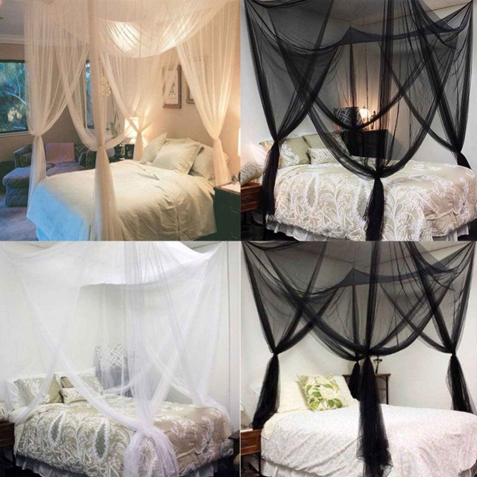Dosel de cama cuadrado de poliéster blanco con protección efectiva para camas King Size