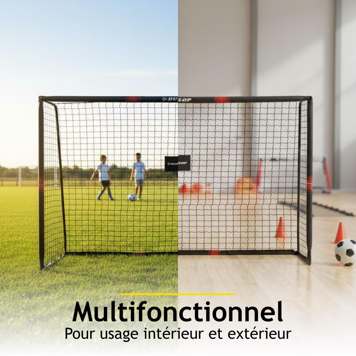 Dunlop Fußballtor - 240 x 160 x 85 cm - Metall - Fußballtrainingszubehör für Alle Altersgruppen - Einfache Montage - Schwarz/Rot