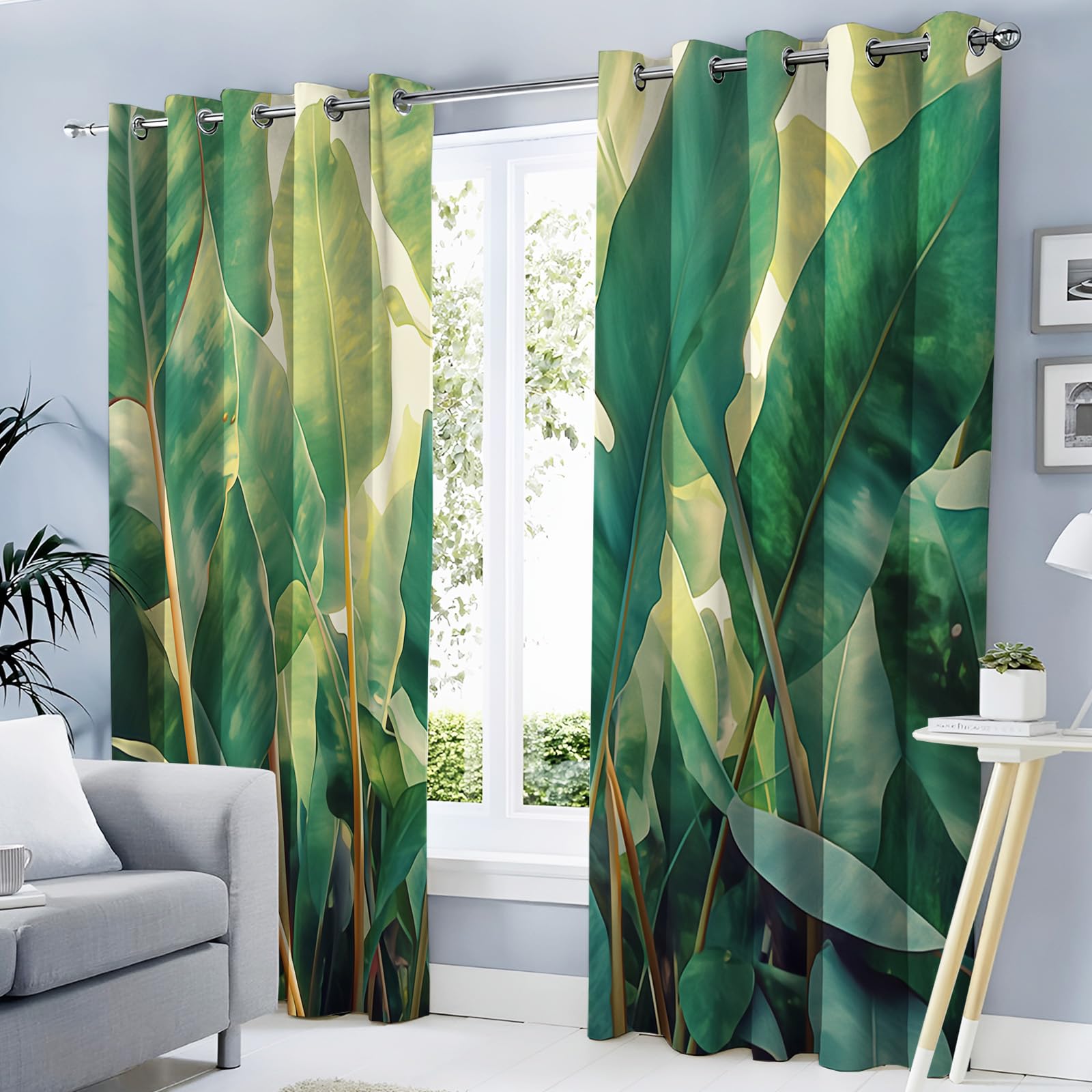 Rideau occultant haut de gamme feuilles vertes 140x260 cm isolant thermique