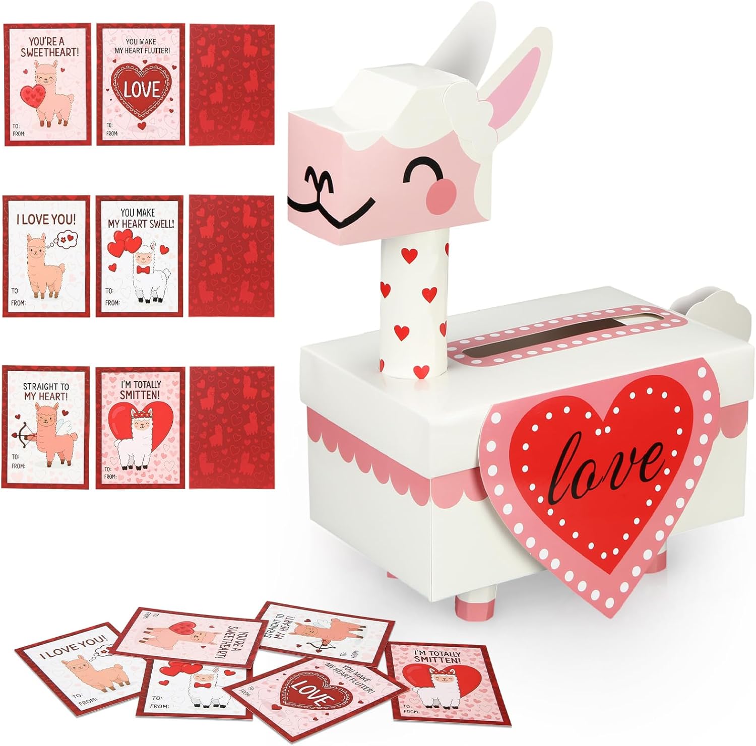 Motipuns Hexagonal Axolotl Valentine DIY Mailbox with 30 Cards Set for Boys Girls 18.9 x 11.22 x 7 Inches Card Box Kit for School Classroom Exchange, Valentine Party Favors Holiday Gift