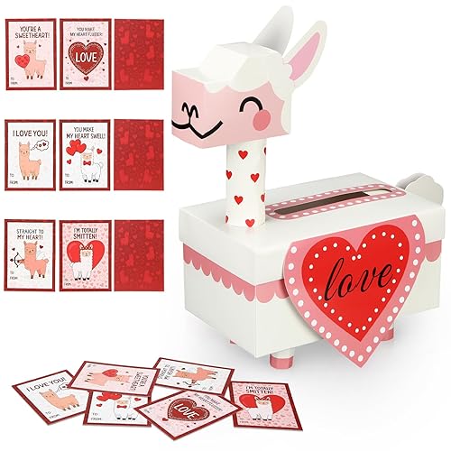 Motipuns Alpaca Valentine DIY Mailbox with 30 Cards Set for