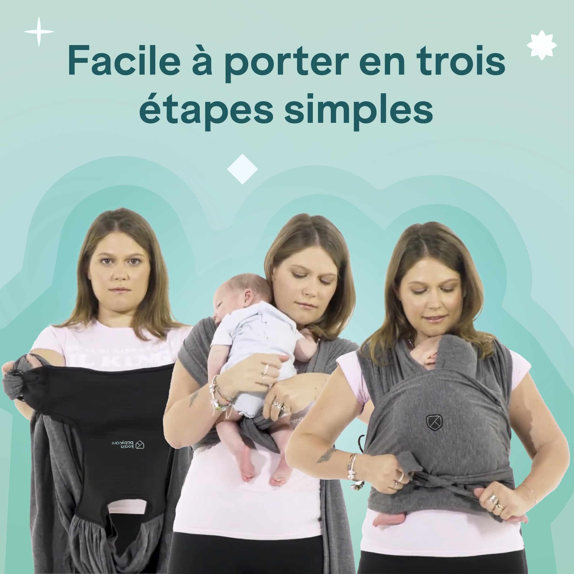 Koala Babycare Une écharpe de portage facile à enfiler, réglable, unisex - Porte-bébé multifonctionnel pour jusqu’à 9 kg - Noir - Design Enregistré KBC®