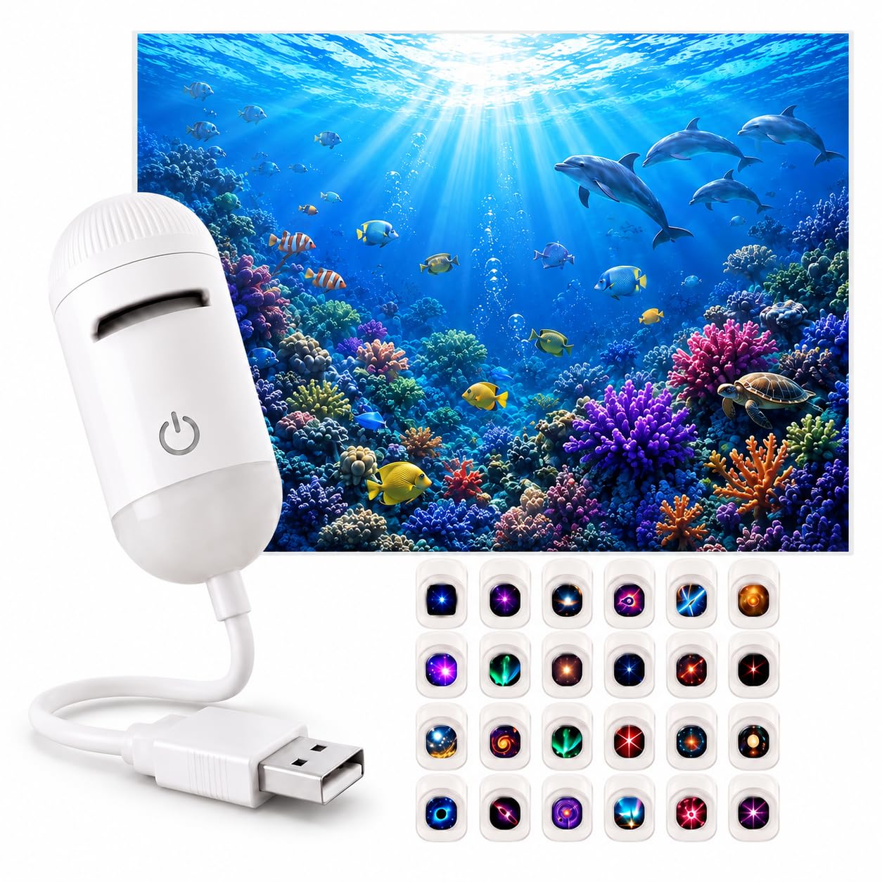 runpeak Ocean Projector Galaxy Projector, 2026 New HD Smart Dynamic 5D Holographic Night Light Projector, 360° USB Star & Moon Lamp for Bedroom & Car Ceiling, with 24 Film Strips