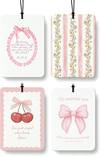 Miniatura 13 de Ambientador de Aire para Coche Retro Rosa Coquette con Lazo de Limón y Colonia 4 Piezas, Ambientador de Aire Colgante Preppy de Perro de Helado para