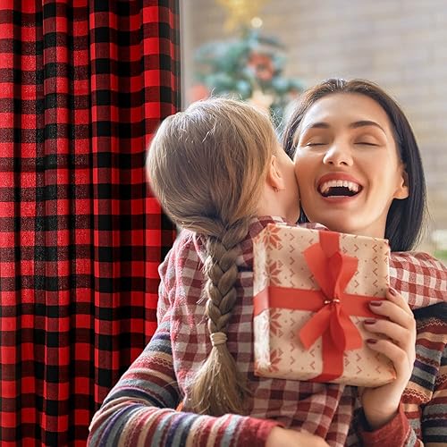 Miniatura 9 de 2 paneles de cortinas a cuadros de búfalo rojo, con ojales de Navidad a cuadros rojos y negros, cortinas para oscurecer la habitación, cortinas para
