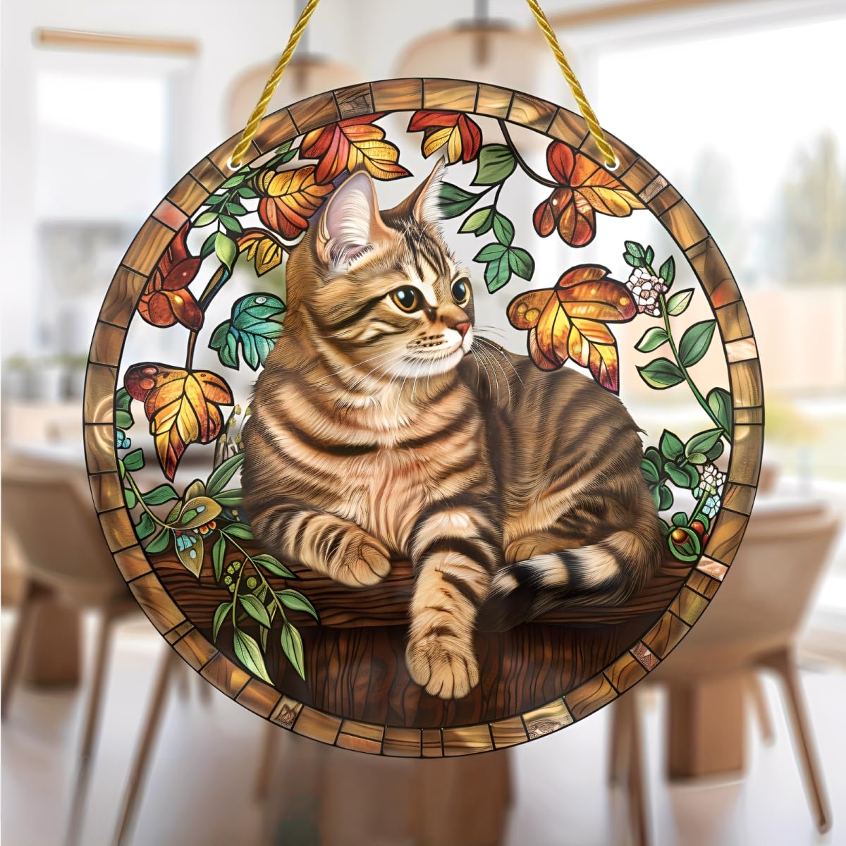 Amazon.co.jp: カラフルなアクリルサンキャッチャー、秋の葉を持つ猫