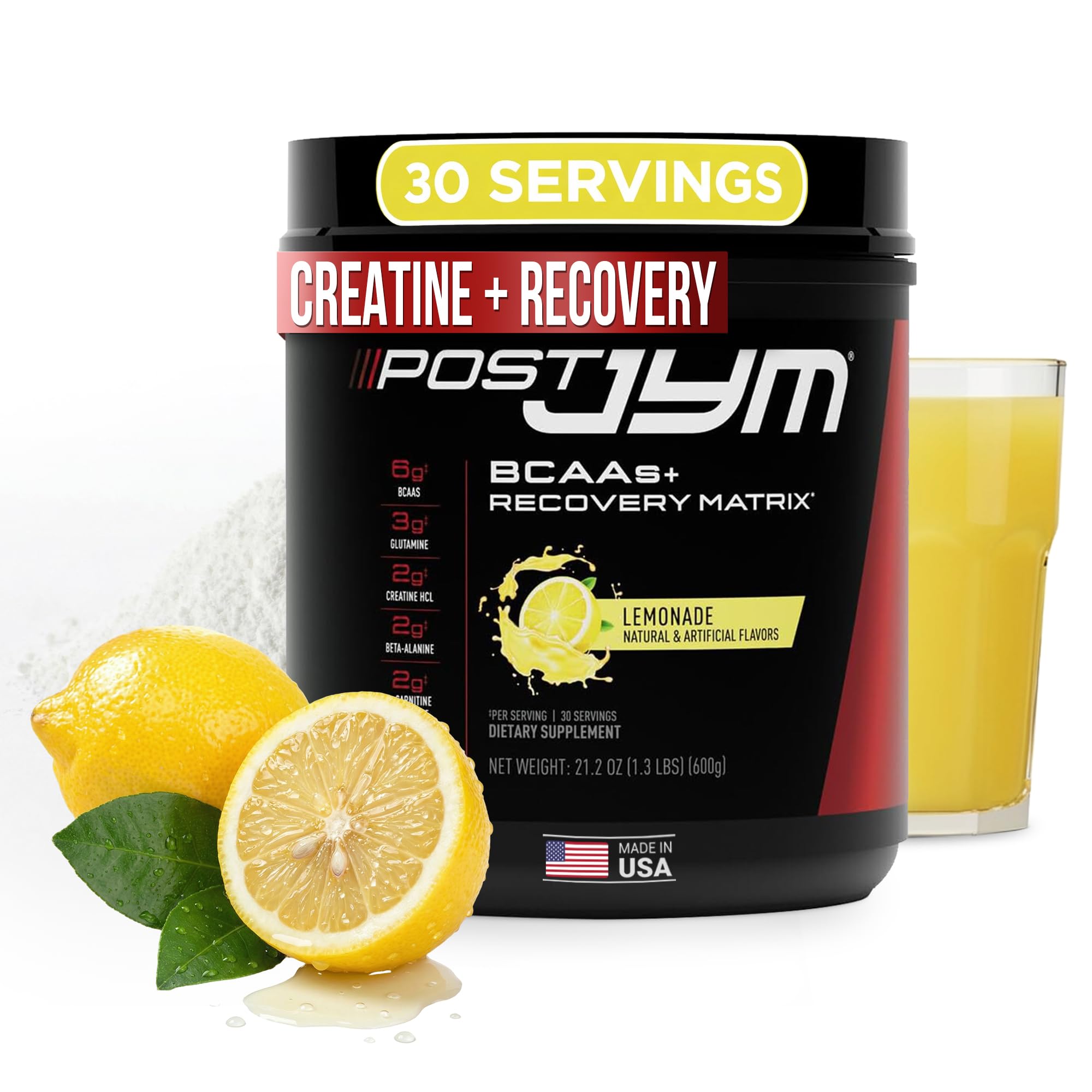 Post JYM Active Matrix Amino Recovery Powder | Pure Creatine HCL, BCAA’s, Glutamine, Carnitine, Betaine, Taurine for Maximum Strength, Repair, Definition, Performance | Lemonade Flavor 30 Servings