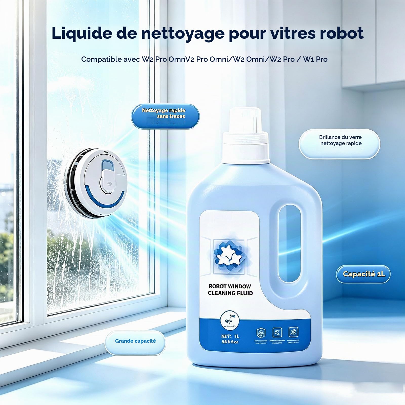 Liquide nettoyant pour vitres compatible avec ECOVACS Winbot W1 W2 Pro Mini Omni