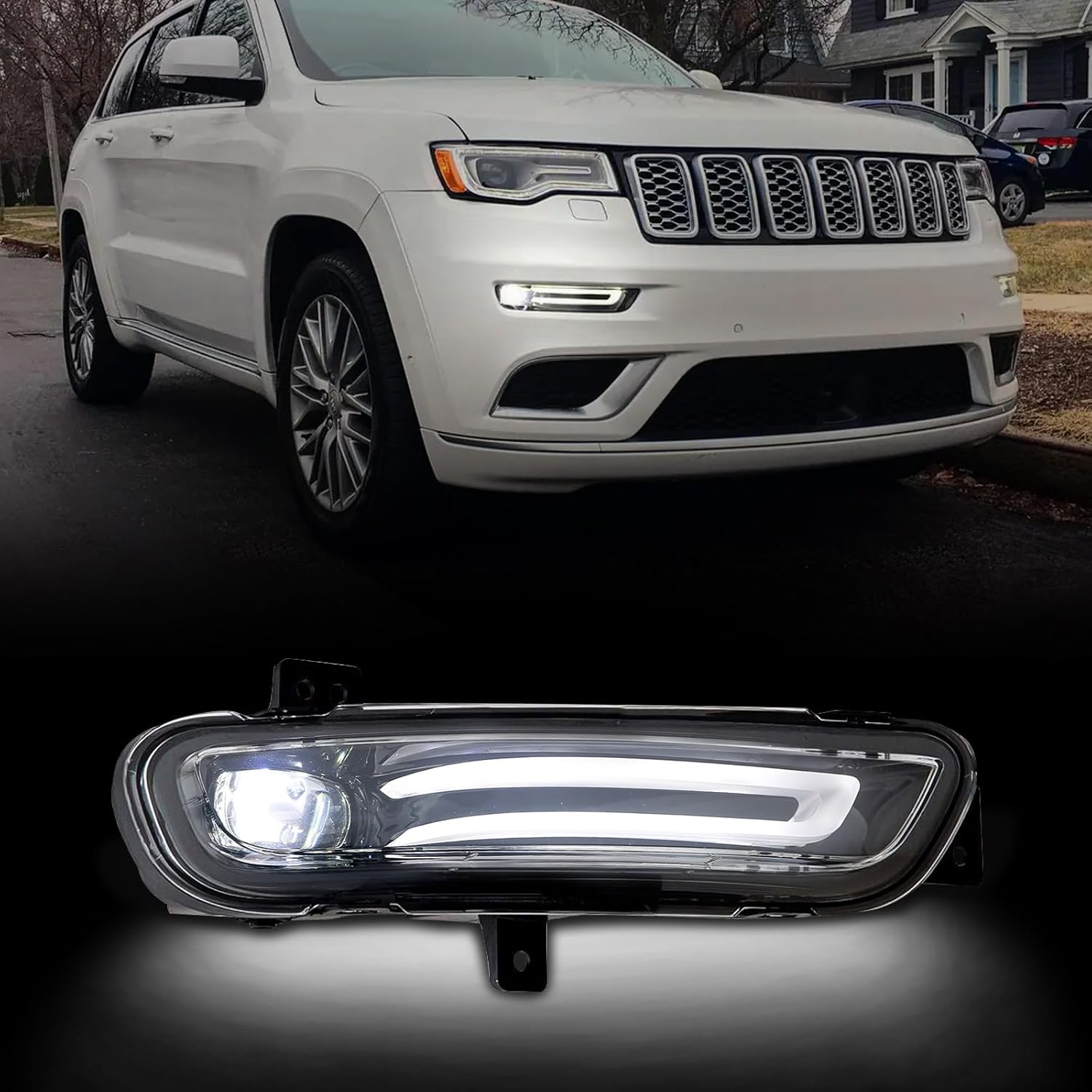 Huray Right Front Fog Light for Jeep Grand Cherokee 2017-2022 RH LED DRL Daytime Running Driving Lamps Bumper Fog Light Replacement for 68273052AC Passenger Side