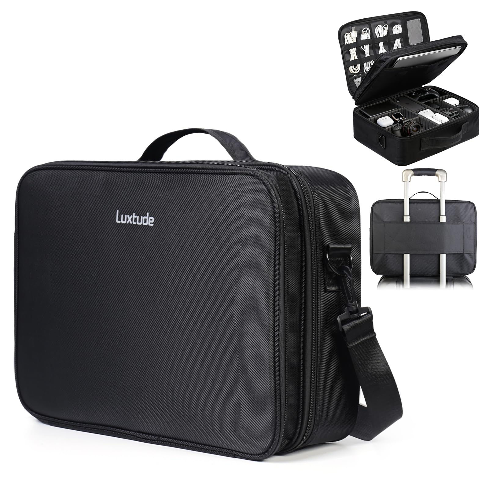 Luxtude Extra große Elektronik-Organizer-Reisetasche, Hartschale und doppellagiges Design für Ladekabel, USB-Laufwerke, Ladegeräte und Laptops (bis zu 15,6 Zoll), stabile Aufbewahrung für DJI, Kamera