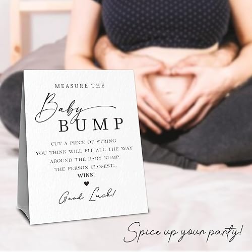 Miniatura 5 de Minimalism Baby Shower Mide el bache, mide el vientre de mamá - 1 letrero de pie y 50 boletos - Revelación de género, baby shower, actividad de