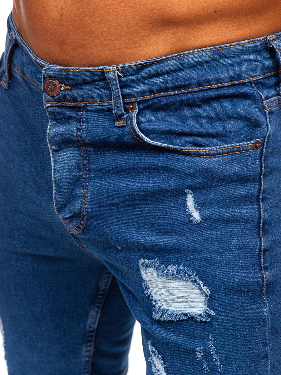BOLF Hombre Pantalón Corto Vaquero Pantalones Vaqueros Denim Shorts Bermudas Pantalón de Algodón Desgastado Pantalón de Ocio Slim Fit Estilo Urbano Mix 6F6
