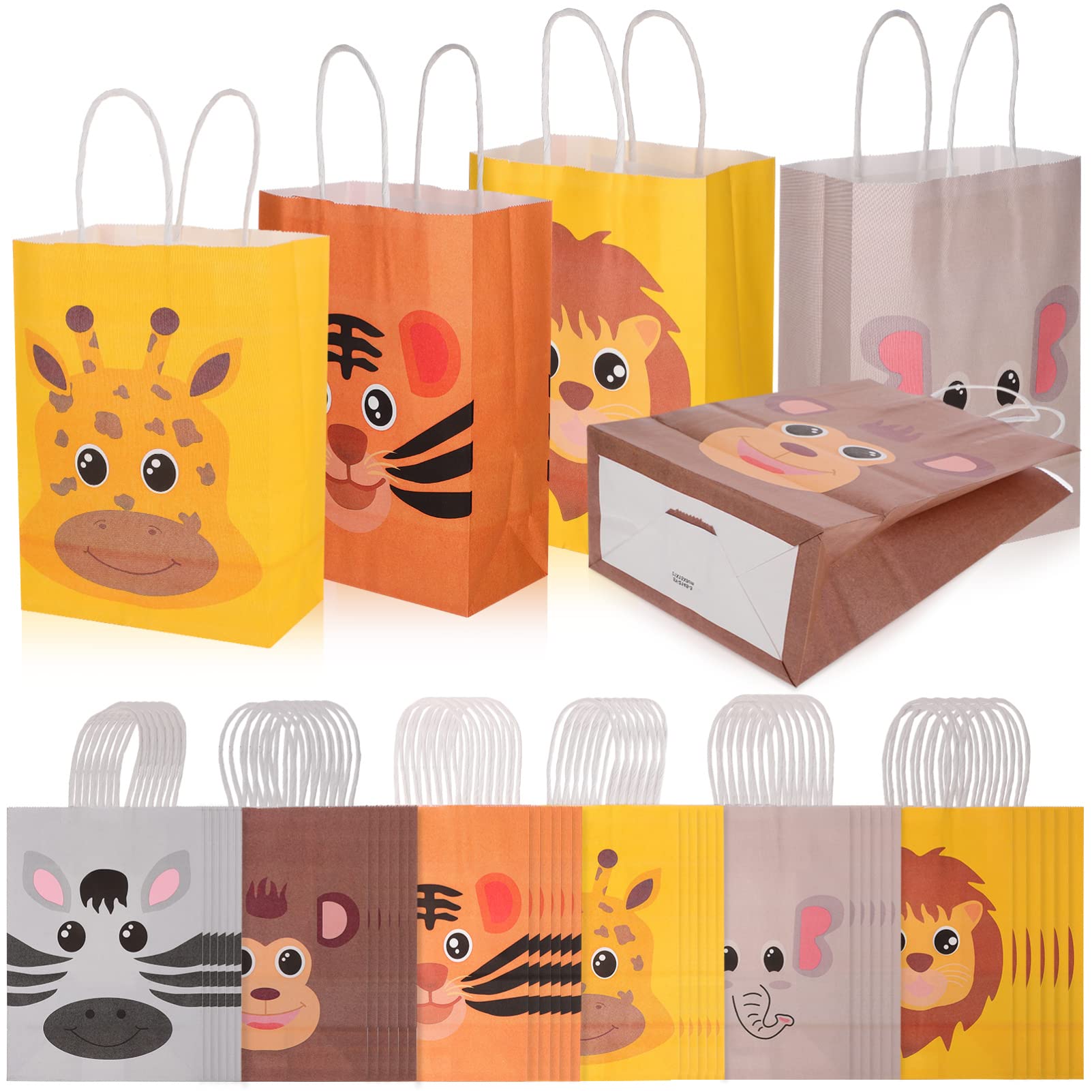 Operitacx 24 Sacchetti Regalo in Carta Kraft Manici, Decorazione Animali per Feste di Compleanno Bambini, Formato Medio 21x15x8cm, Shower e Ringraziamenti