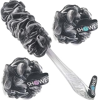 Sponsored Ad - Loofah-Charcoal Back-Scrubber & Bath-Sponges by Shower Bouquet: 1 Long-Handle-Back-Brush Plus 2 Extra Large...