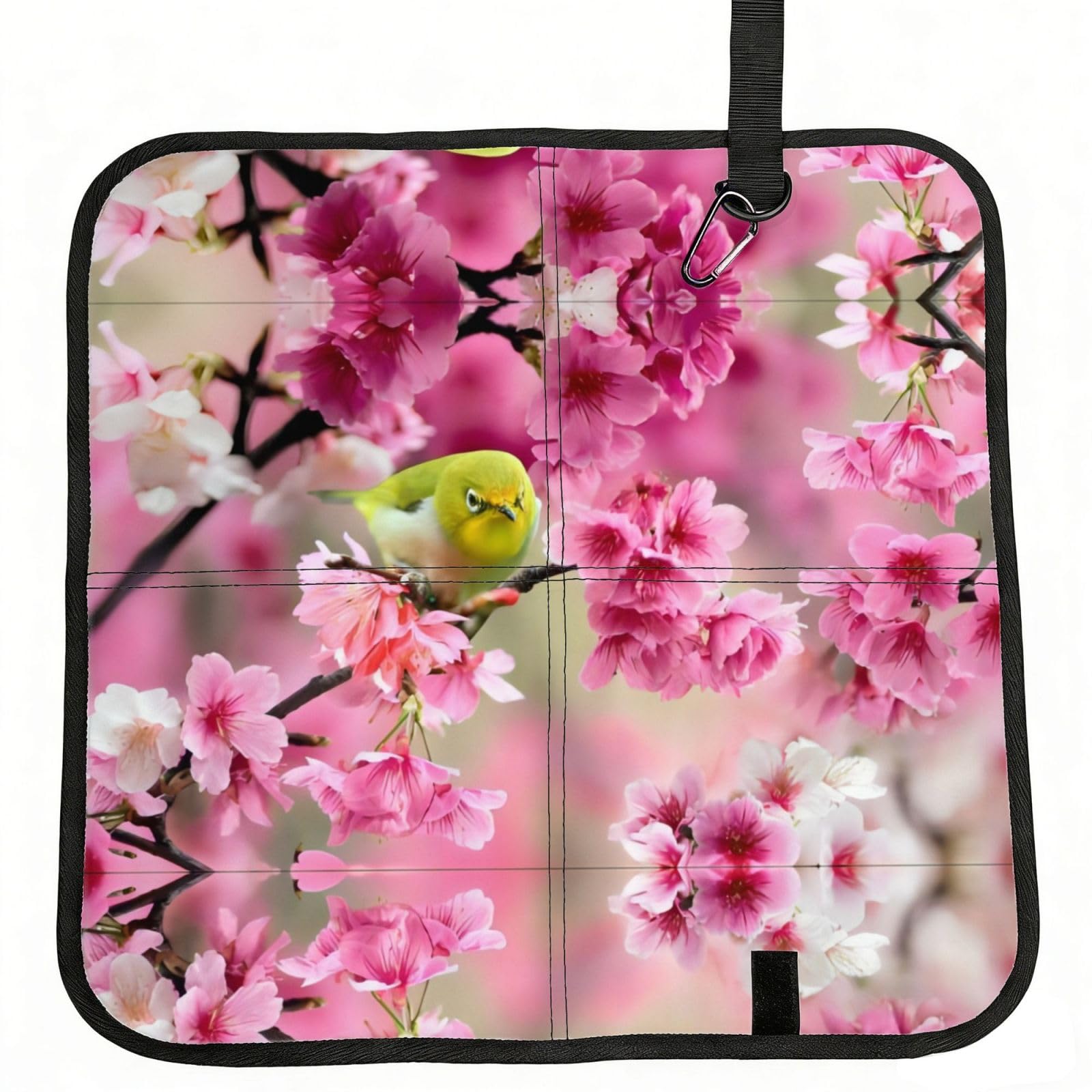 WZYCWB Bird in Peach Tree Foldable Seating Cushion with Carabiner - Stadium Mat for Camping, Hiking and Outdoor Activities