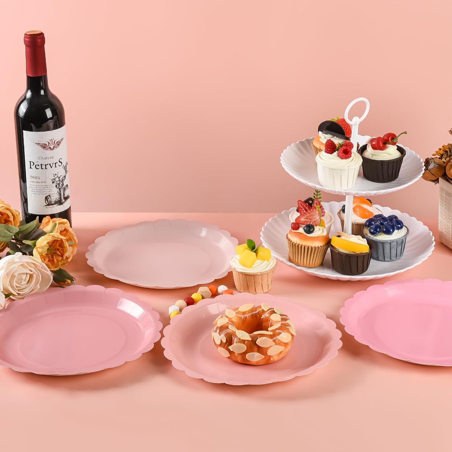 Pink Scalloped Party Plates Gradient Pink Paper Plates 9 Inch Disposable Decorative Dinner Dessert Serving Plates for Valentines Wedding Bridal Baby Shower Christmas Party Supplies (48, Pink) - Image 4