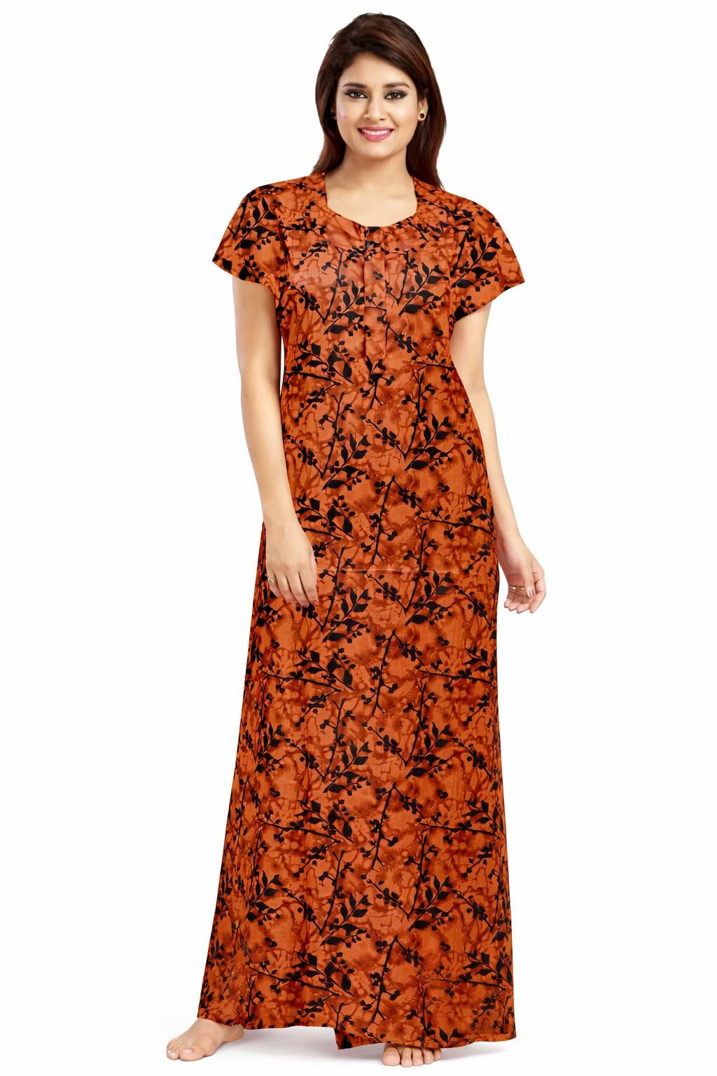 Women's Floral Print Maxi Nightdress Short Sleeve Round Neck Full Length Sleepwear Lounge Nighty for Women-picture-42