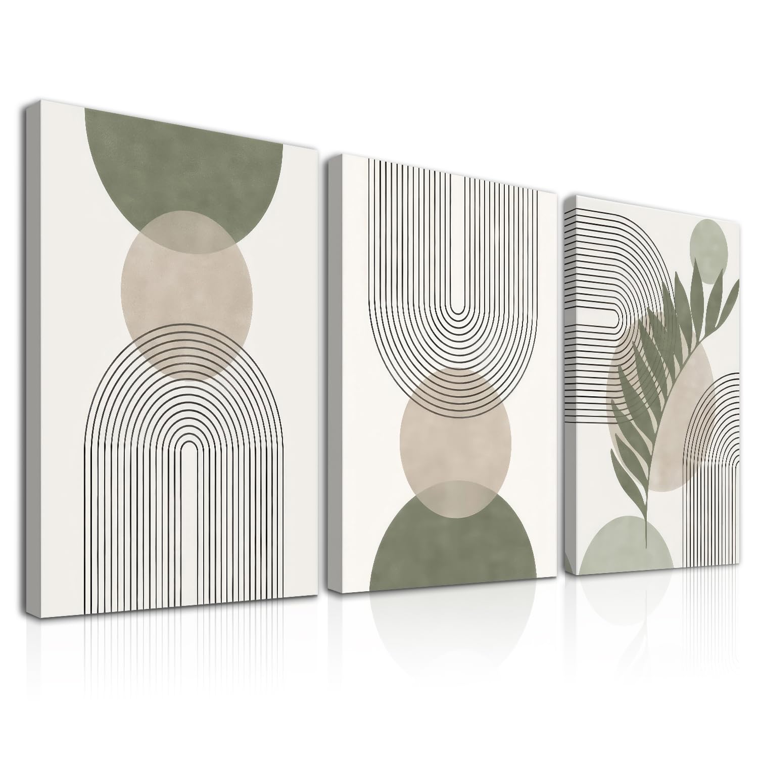 Dazzlewall 3Pcs Framed Boho Abstract Wall Art Decor Sage Green and Beige Prints, Minimalist Geometric Wall Poster for Bedroom Living Room Decor 12x16 in